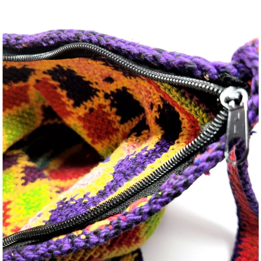 Crocheted Knit Bohemian Bucket Purse Art-to-Wear Boho Shoulder Hobo Bag Artsy